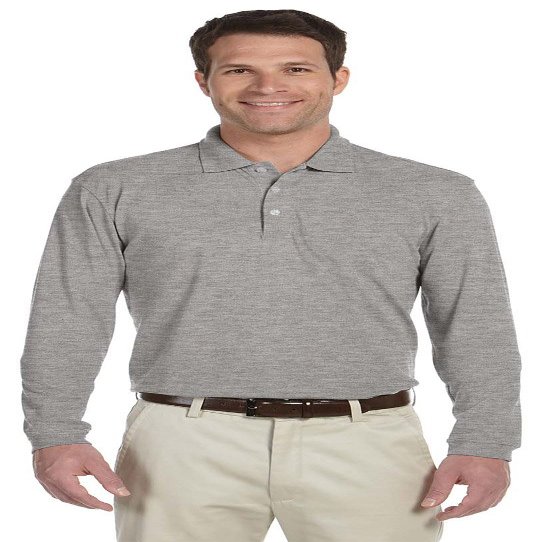 Harriton 5.6 oz. Easy Blend Long-Sleeve Polo (M265L) Grey Heather, M
