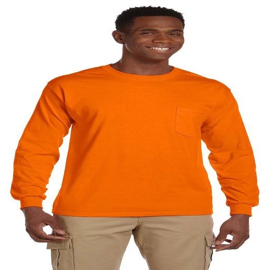 Cotton 6 oz. Long-Sleeve Pocket T-Shirt (G241) Safety Orange, 4XL