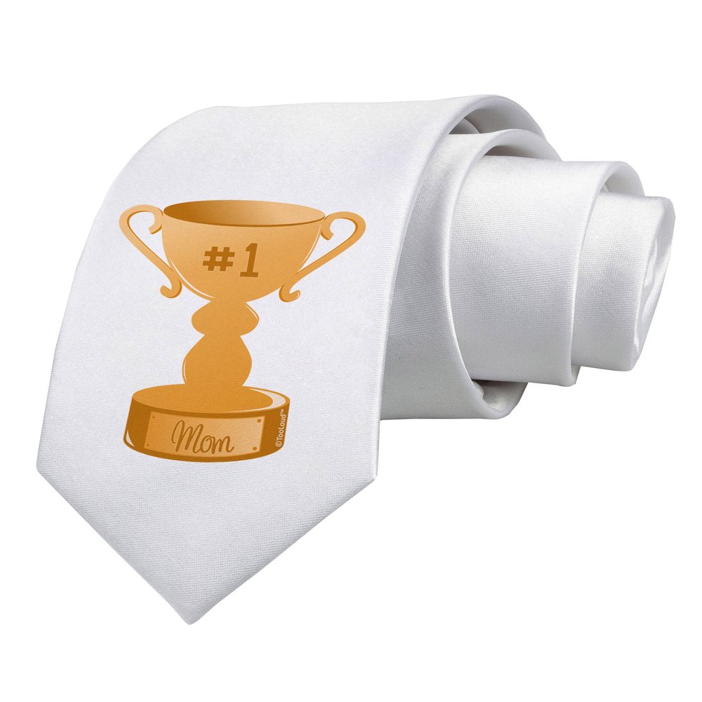 TOOLOUD Number One Mom Trophy Printed White Neck Tie