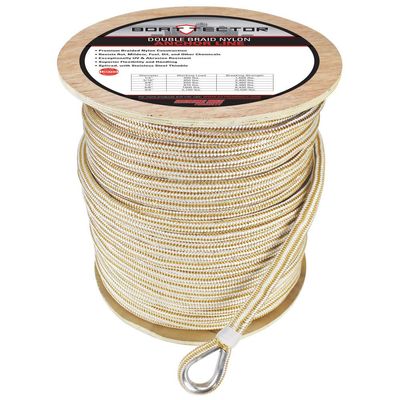 Extreme Max 3006.2282 BoatTector Premium Double Braid Nylon Anchor Line with Thimble - 5/8" x 600', White & Gold