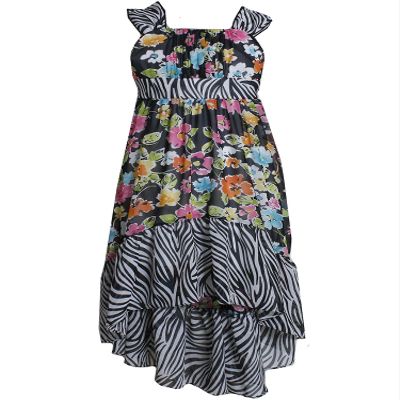 Bonnie Jean Little-Girls Black/White Multi Floral Chiffon High-Low Maxi Dress, Black/White, 5