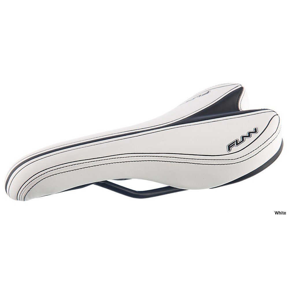 Funn Launch II Mountain Bike Saddle with Light CrMo Rails, Comfortable and Durable Bicycle Seat, Tough PVC Covered Bicycle Saddle for MTB, BMX and Road Bike (White)
