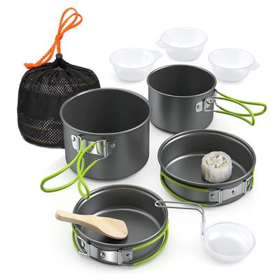 Lixada Camping Cookware Set,11PCS Camping Cookware Mess Kit with Non-Stick Lightweight Pot Pan Bowls Set for Outdoor Camping Backpacking Outdoor Picnic