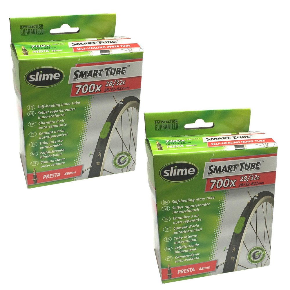 2 x Slime Bike Inner Tubes 700 x 28-32c Presta Valves - Slime Filled to Instantly Seal and Repair Punctures