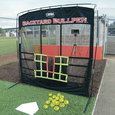 Jugs Backyard Bullpen Package for SoftballBaseball Screen, Radar Cube, Carrying Bag, 15 Perfect Pitch Leather Softballs and a Throw-Down Home Plate