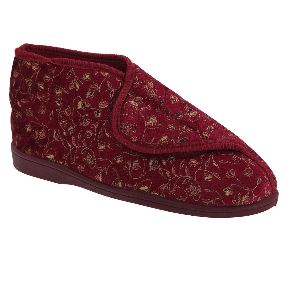 Zedzzz Womens/Ladies Geraldine Touch Fastening Floral Bootee Slippers (6 US) (Wine)