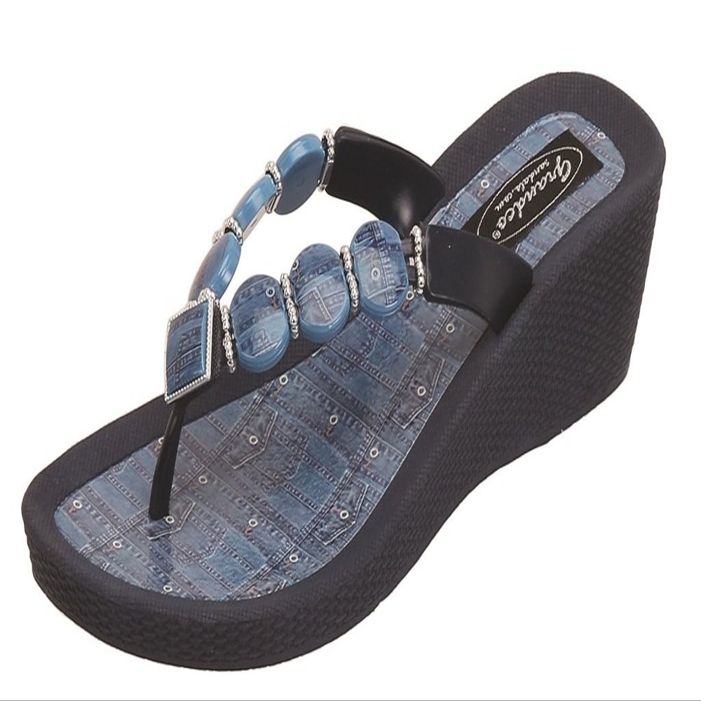 Grandco 27360D Women's New Denim 9 Wedge Thong