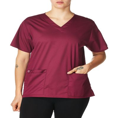 Wink WonderWORK Scrubs for Women, V-Neck Scrub Top - Wine, L