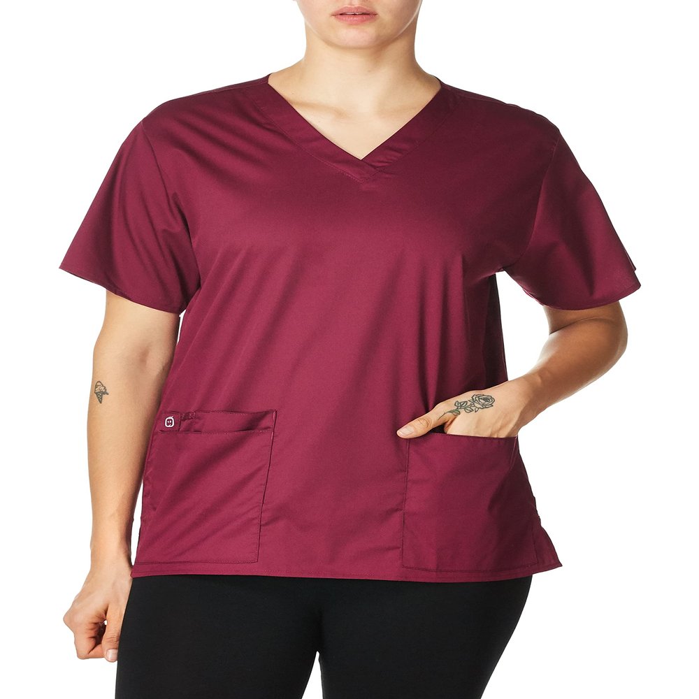 Wink WonderWORK Scrubs for Women, V-Neck Scrub Top - Wine, L