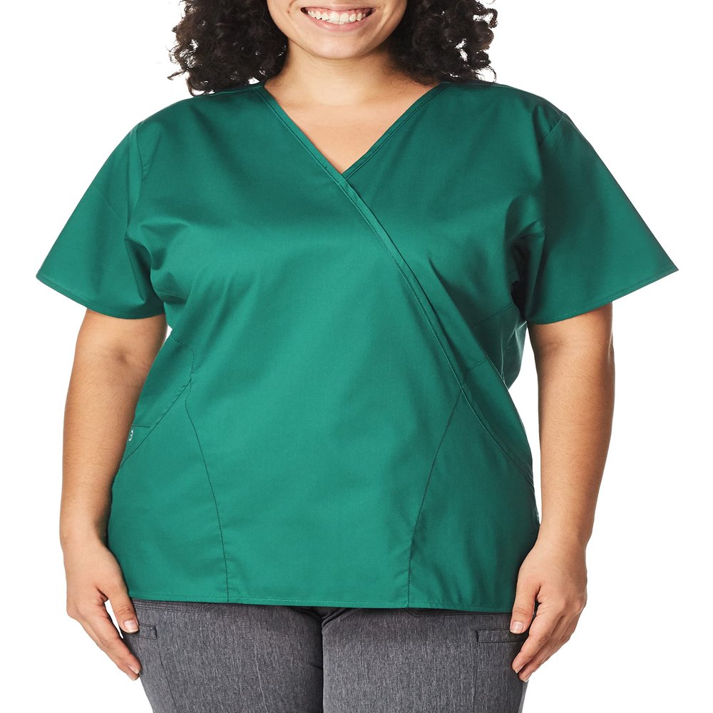 WonderWink Women's Wonderwork Mock Wrap Scrub Top, Hunter, Large