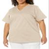 WonderWink Women's Wonderwork Mock Wrap Scrub Top, Khaki, Medium view 1