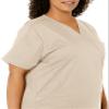 WonderWink Women's Wonderwork Mock Wrap Scrub Top, Khaki, Medium view 3