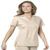 WonderWink Women's Wonderwork Mock Wrap Scrub Top, Khaki, Medium view 4