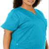 WonderWink Women's Wonderwork Mock Wrap Scrub Top, Teal, Medium view 3