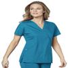 WonderWink Women's Wonderwork Mock Wrap Scrub Top, Teal, Medium view 4