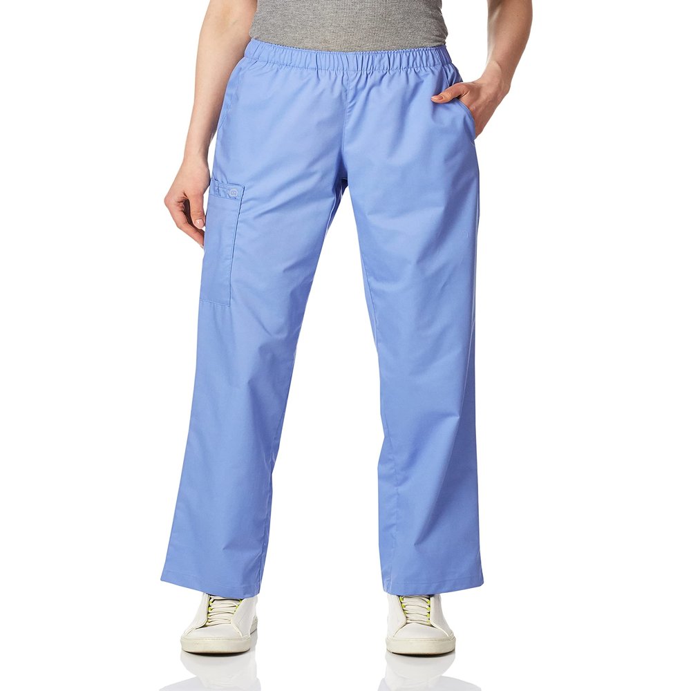 WINK WonderWORK Women's Pull-On Cargo Scrub Pant, Ceil Blue, S
