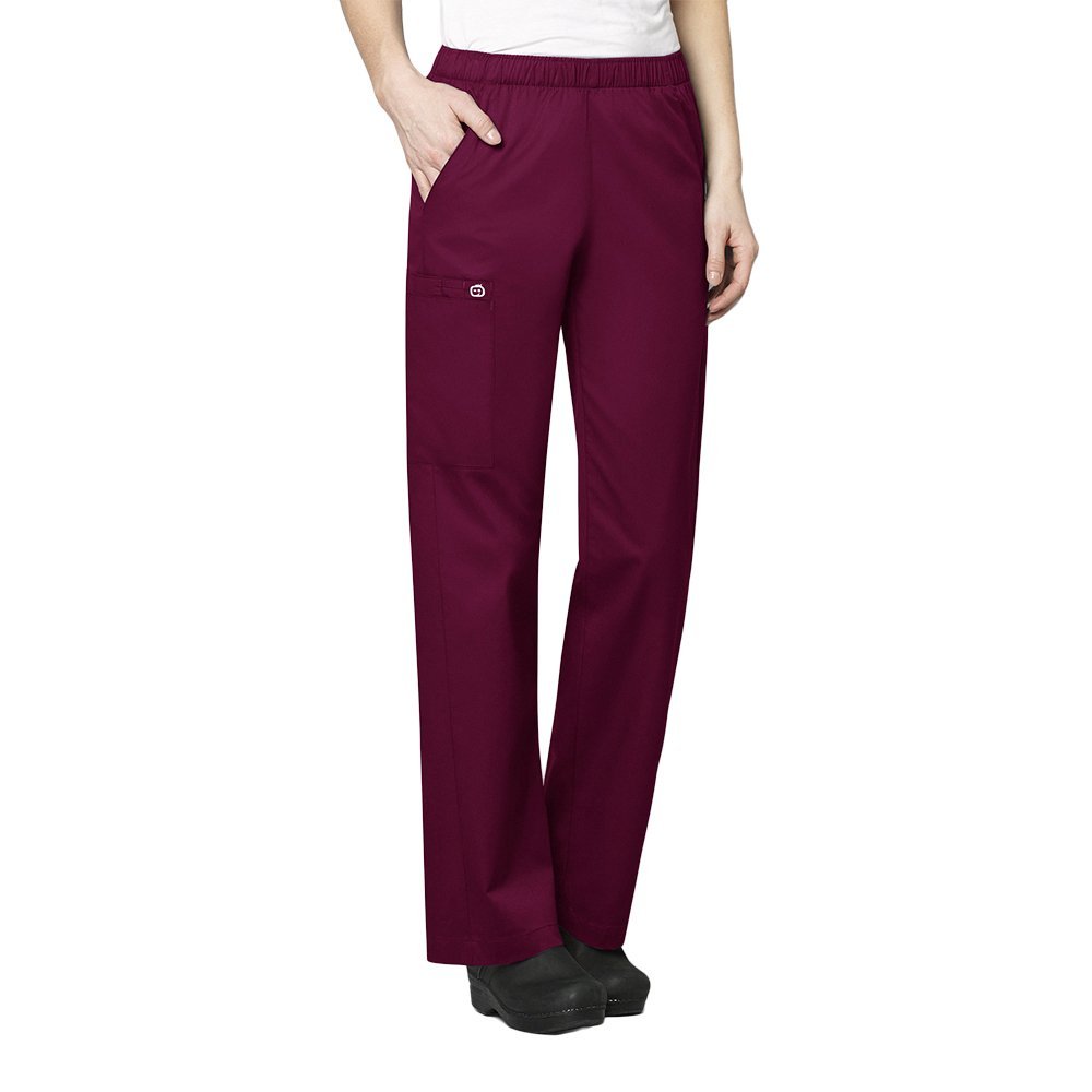 Wink WonderWORK Women's Pull-On Cargo Scrub Pant, Wine, 2XS