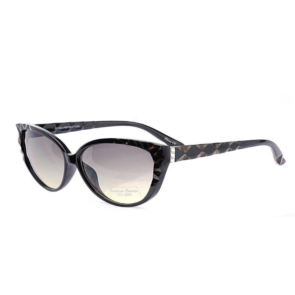 NYFASHION101 Women's Sculpted Temple Vintage Design Cat Eye Frame Sunglasses, Brown