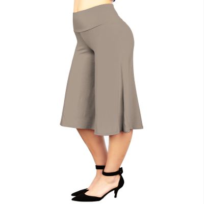 WB876 Womens Knit Culottes Pants L TAUPE