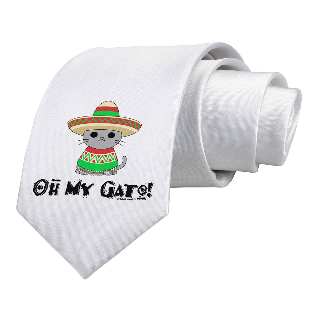 TOOLOUD Oh My Gato - Cinco De Mayo Printed White Neck Tie