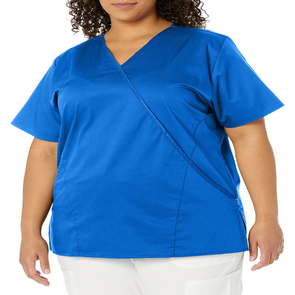 WonderWink Women's Plus-Size Wonderwork Mock Wrap Scrub Top, Royal, 4X-Large