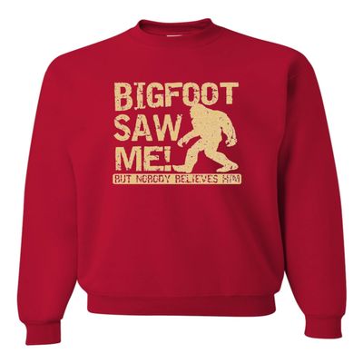 Go All Out 3X-Large Red Mens Bigfoot Saw Me But Nobody Believes Him Squatch Sweatshirt Crewneck