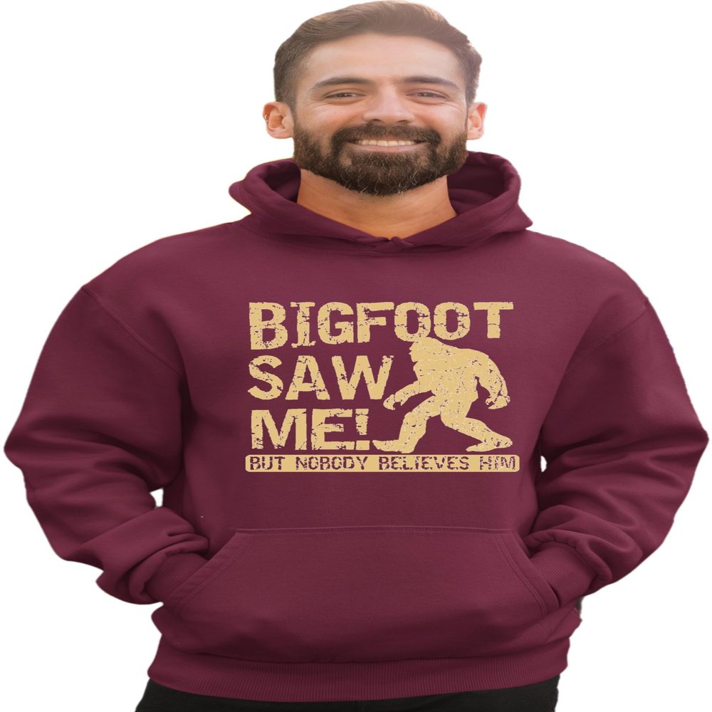 Go All Out 3X-Large Maroon Mens Bigfoot Saw Me But Nobody Believes Him Squatch Sweatshirt Hoodie