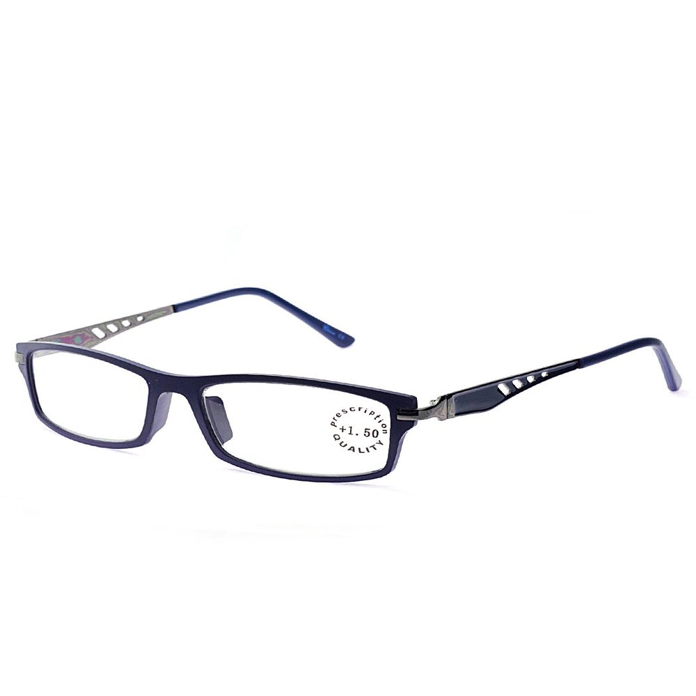 NYFASHION101 Lightweight Designed Temple Rectangular Frame Reading Glasses, Navy, 1.25