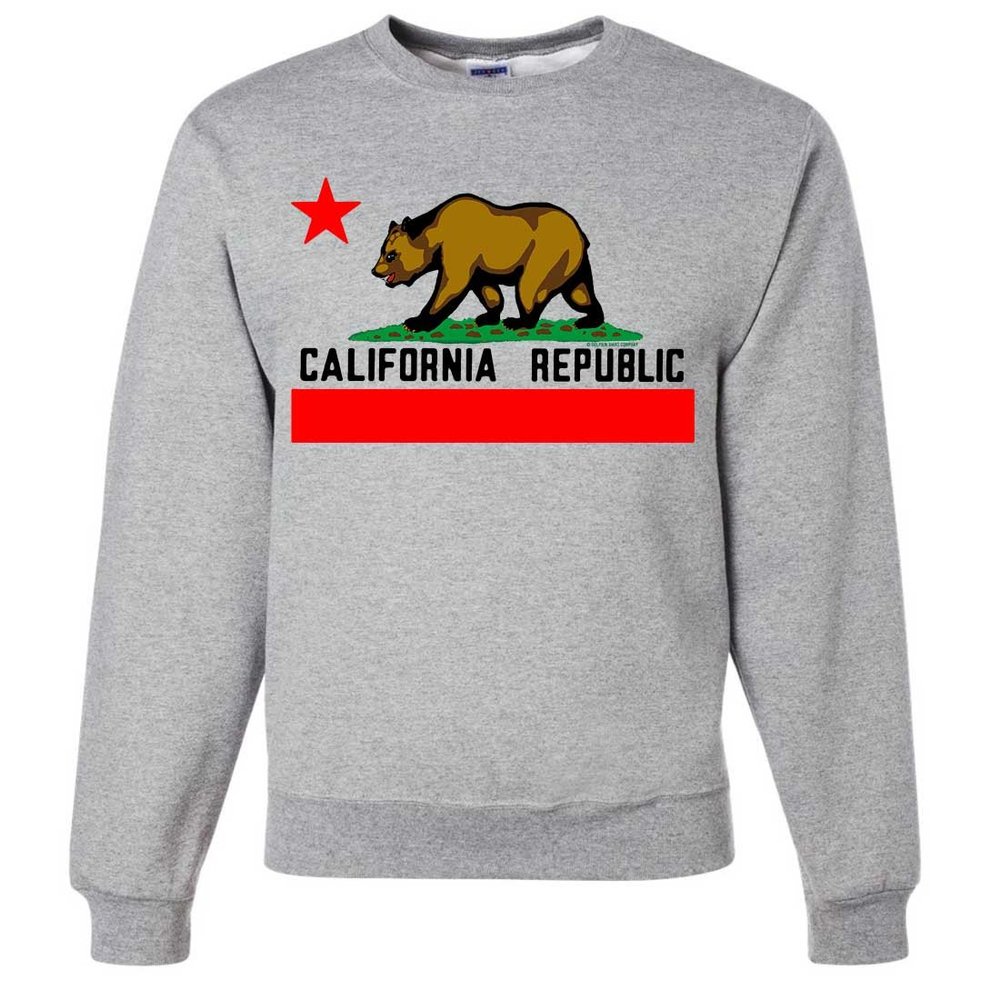 California Republic Borderless Bear Flag Black Text Crewneck Sweatshirt - Ash Large