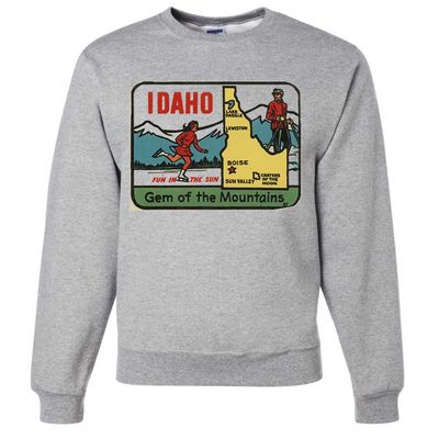 Vintage State Sticker Idaho Crewneck Sweatshirt - Ash 3X-Large