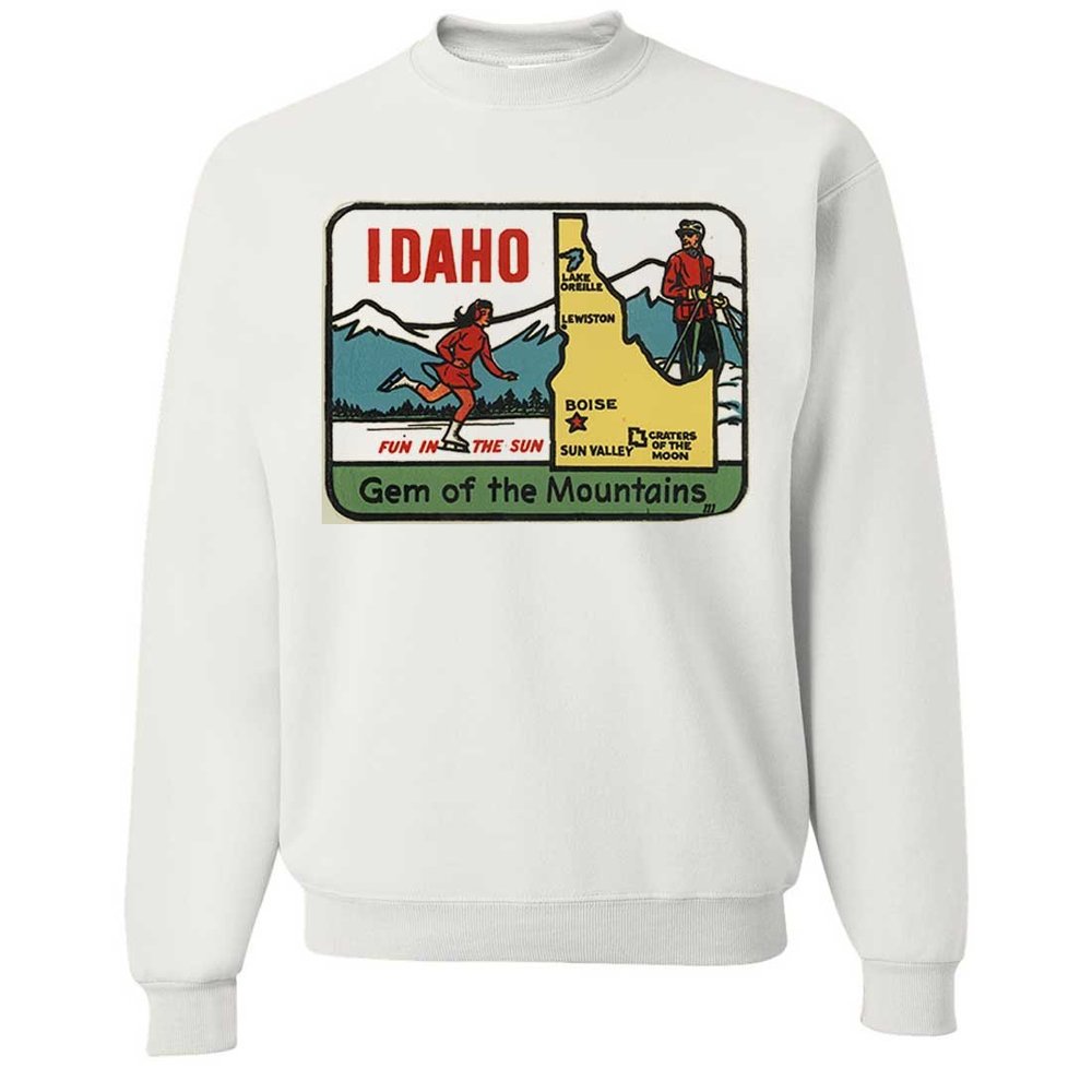 Vintage State Sticker Idaho Crewneck Sweatshirt - White X-Large