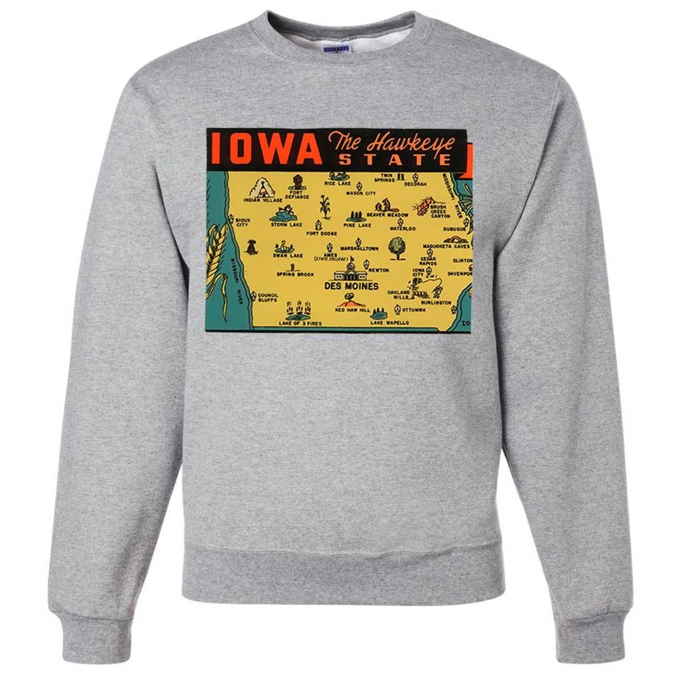 Vintage State Sticker Iowa Crewneck Sweatshirt - Ash XX-Large