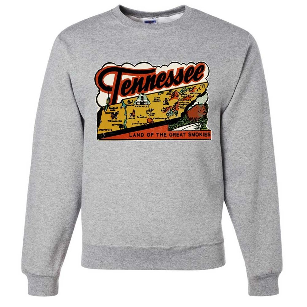 Vintage State Sticker Tennessee Crewneck Sweatshirt - Ash Small