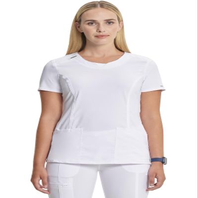 Cherokee Infinity Scrubs for Women Round Neck Scrub Top with 3 Pockets & 360 Stretch 2624A, XL, White