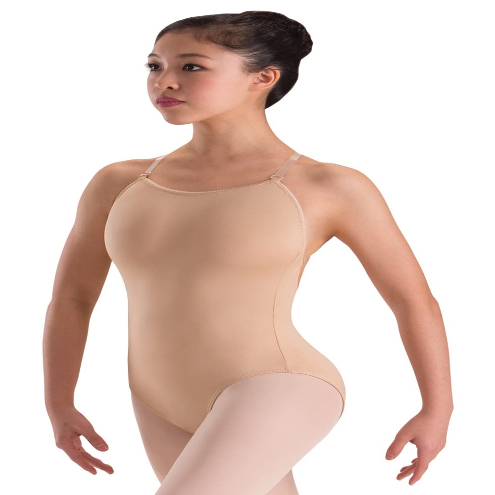 Motionwear Underwear Convertible Clear Strap Leotard, Nude, Small Adult