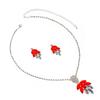 topwholesalejewel Silver Light Siam Opaque Stone Dangle Necklace & Matching Dangle Earrings Jewelry Set view 1