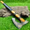 Poshland AX-7004 Custom Gift Forged Carbon Steel Viking Axe with Rose Wood Shaft, Viking Bearded Camping Axe view 3