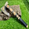 Poshland AX-7004 Custom Gift Forged Carbon Steel Viking Axe with Rose Wood Shaft, Viking Bearded Camping Axe view 4