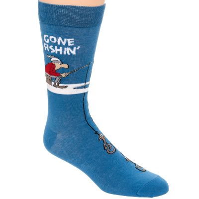 Fine Fit Mens Printed Cotton Casual Socks (Gone Fishin', Size 10-13)