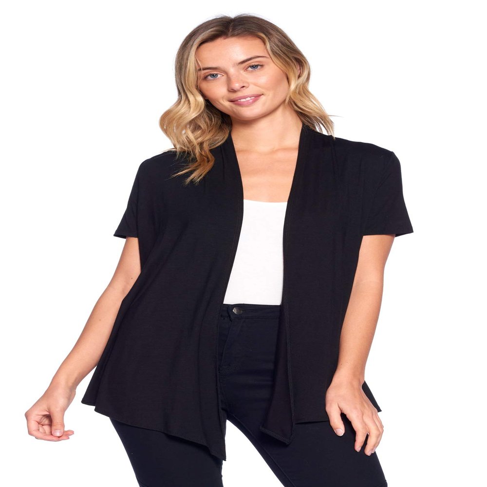 12 Ami Basic Solid Short Sleeve Open Front Cardigan Black Small