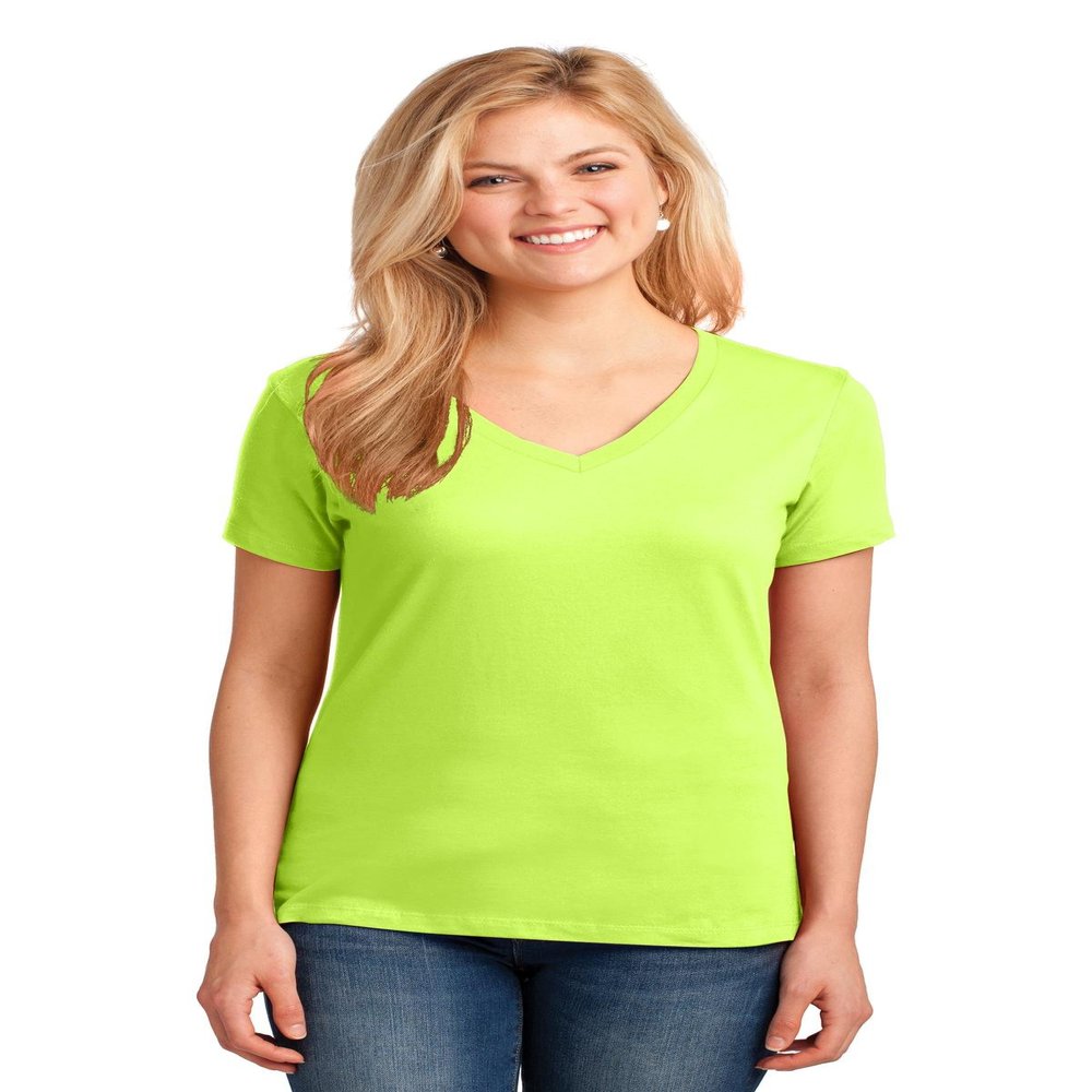 Port & Company Ladies 5.4-oz 100% Cotton V-Neck T-Shirt - Neon Yellow - XXX-Large