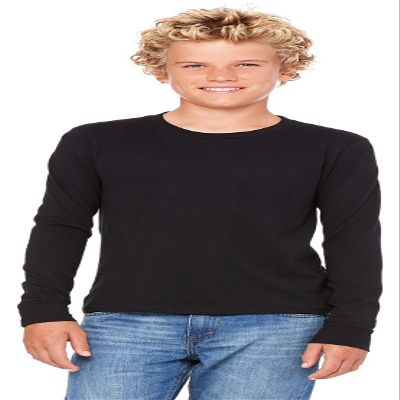 Bella + Canvas Youth Jersey Long-Sleeve T-Shirt, Medium, BLACK