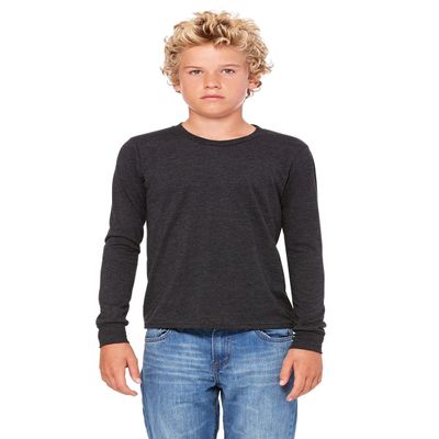 Bella + Canvas Youth Jersey Long-Sleeve T-Shirt (3501Y)- DK GREY HTHR,M
