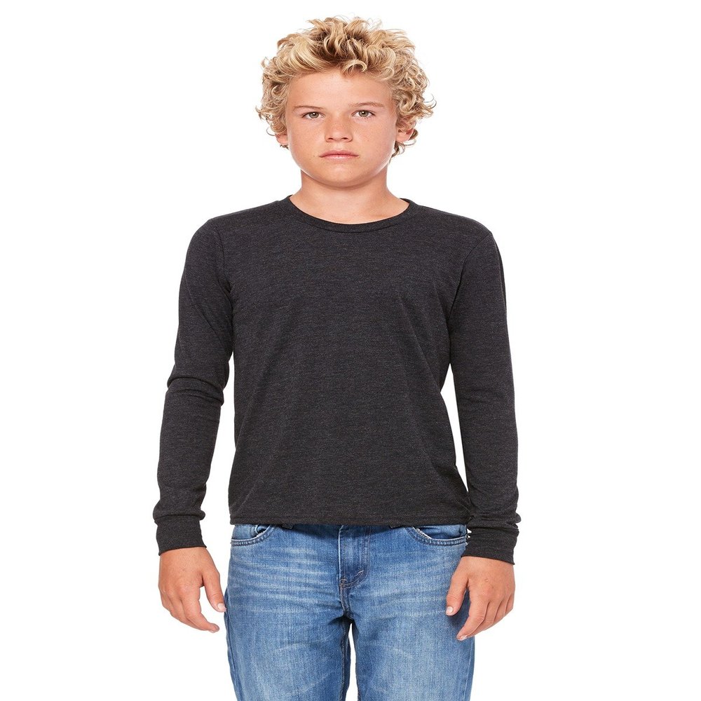 Bella + Canvas Youth Jersey Long-Sleeve T-Shirt (3501Y)- DK GREY HTHR,M