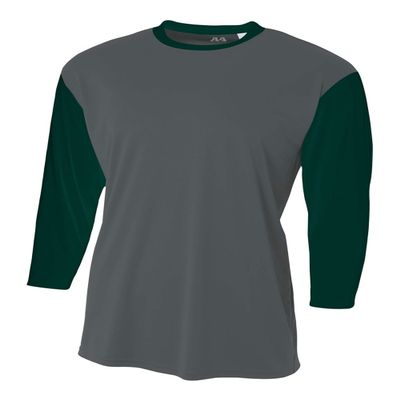 Graphite/Dark Green Youth Large 3/4 Sleeve Baseball/Softball Raglan Utility Shirt