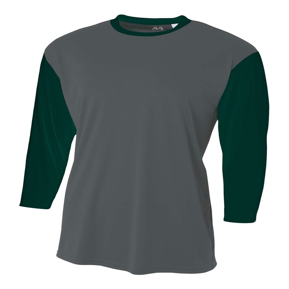 Graphite/Dark Green Youth Large 3/4 Sleeve Baseball/Softball Raglan Utility Shirt