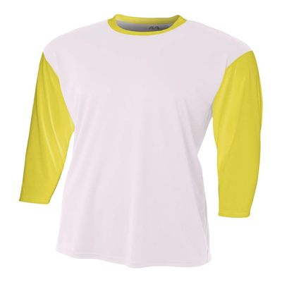 White/Gold Adult 3X 3/4 Sleeve Baseball/Softball Raglan Utility Shirt
