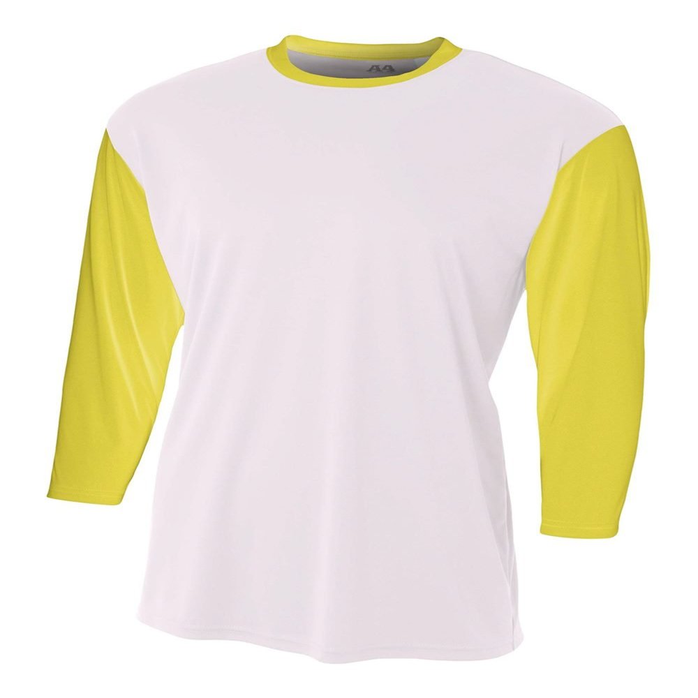 White/Gold Adult 3X 3/4 Sleeve Baseball/Softball Raglan Utility Shirt
