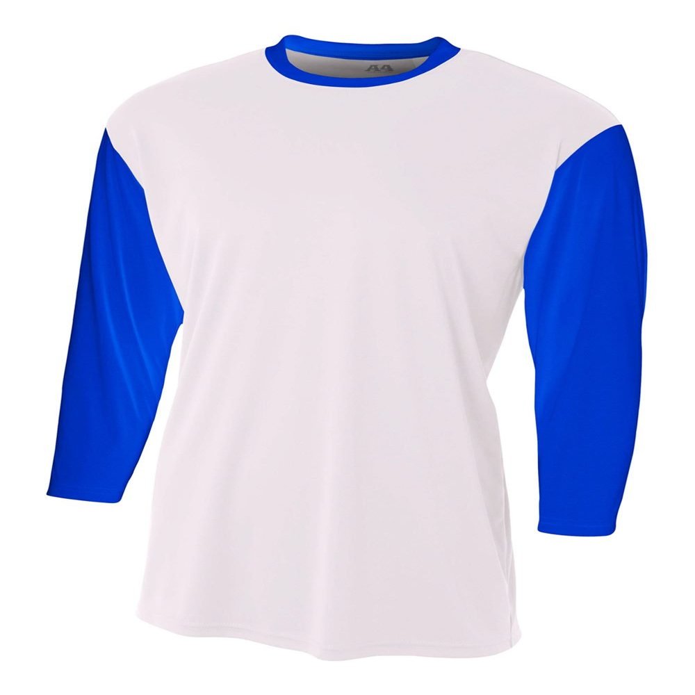 White/Royal Blue Adult 3X 3/4 Sleeve Baseball/Softball Raglan Utility Shirt