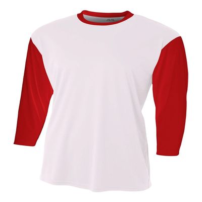 White/Red Adult 3X 3/4 Sleeve Baseball/Softball Raglan Utility Shirt